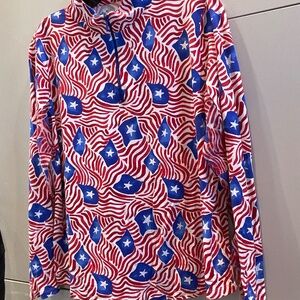 IBKUL MOCK NECK LONG SLEVE UPF+50 1/4 ZIP RED WHITE AND BLUE